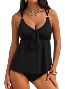 lot 18223 image: Aleumdr Womens Two Piece Tankini Swimsuit Tummy Control Black Medium