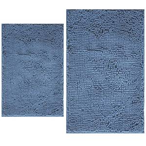 lot 18261 image: BOANKODU Bathroom Rug Set 2 Piece Chenille 32x20 & 24x16 Inch Deep Blue