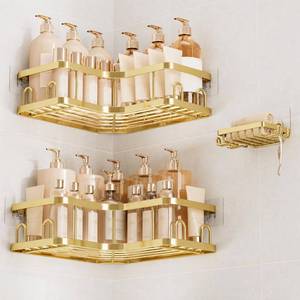 lot 19940 image: Veken Corner Shower Caddy 3-Pack Rust-Resistant Metal Adhesive Mount