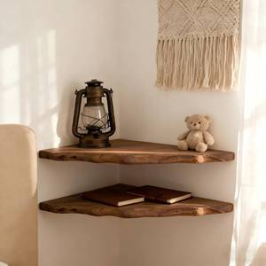lot 19941 image: Solid Reclaimed Camphor Wood Corner Wall Floating Shelf 2 Pack