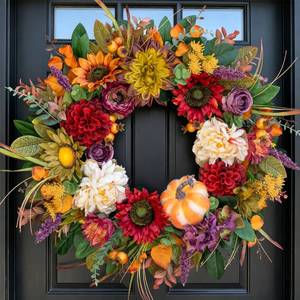 lot 19949 image: NaturaWre Fall Wreath 24 Inch Autumn Harvest Front Door
