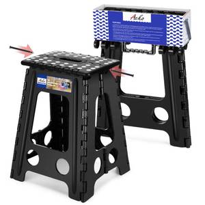 lot 19953 image: ACKO Folding Step Stool with Safety Lock 17.5 Inch 400 lbs Black