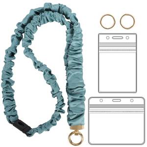 lot 20417 image: YAVVOZH Breakaway Scrunchie Lanyard 18.5 Inch with ID Holder, Lake Green