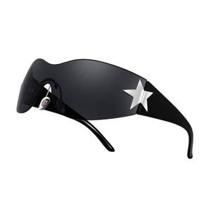 lot 20455 image: FEISEDY Y2K Rimless Wrap Around Sunglasses Transparent Frame B9090