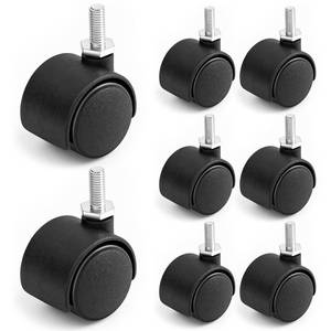 lot 20466 image: BBTO Swivel Stem Casters 1 Inch M6 Threaded Stem 8 Pcs Black Nylon