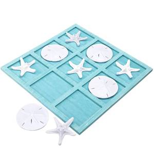 lot 20469 image: Sumind Wooden Tic Tac Toe Beach Game Set Starfish Sand Dollar Blue
