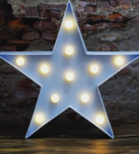 lot 2230 image: White Plastic Star-Shaped Marquee Light w 10 Bulbs &amp Rear Battery Compartment - Stock image may not match actual product images