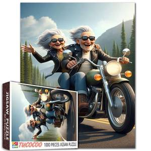lot 238 image: Tucocoo Jigsaw Puzzle 1000 Pieces Elderly Couple Riding Motorcycle 50x70cm