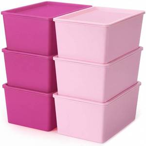 lot 1281 image: Menkxi Small Plastic Storage Bins with Lids 6 Pack Pink 10.6 x 7.5 x 4.7 Inch