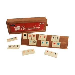 lot 1303 image: Front Porch Classics Rummikub Tile Game with Wooden Rack and Case, 106 Tiles