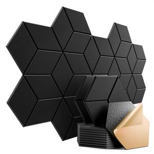 lot 1336 image: Dailycooper 12 Pack Self-Adhesive Acoustic Foam Panels 12 x 10 x 0.4 Inch Black