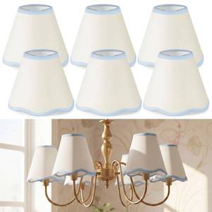 lot 1337 image: VIHOSE Scalloped Lampshade Set of 6 Petal Edge Light Blue Mini Clip-On E12