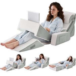 lot 1341 image: Paxato Wedge Pillow Set 9 Piece Memory Foam Neck Pillow Gray