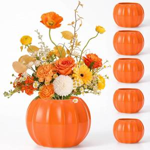 lot 1342 image: Ninehaoou Ceramic Pumpkin Vases 6 Piece Fall Flower Vase Set Orange
