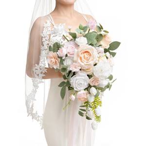 lot 1361 image: Lings Moment Cascading Bridal Bouquet Blush & Cream 13 Inch  Retail $136.99