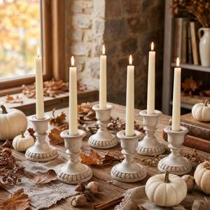 lot 1369 image: Mumufy 6 Pc Pillar Candle Holders Vintage Resin Distressed White 0.87 Inch Cup