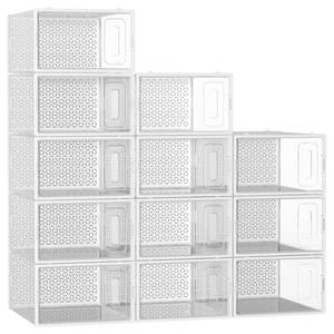 lot 1371 image: VGOBLO Clear Stackable Shoe Boxes 12 Pack 13.1 x 9 x 5.5 Inch White