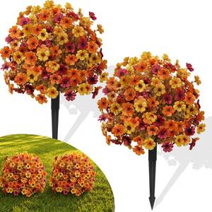 lot 1380 image: Artificial Fall Topiary Ball Flowers 20 Inch Ground Stakes 2 Pack