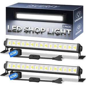 lot 1384 image: ISUERFY 40W LED Plug-In Shop Light 5400LM with Switch, 2 Pack