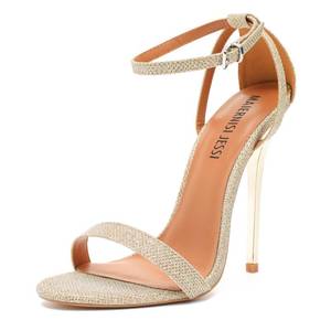lot 1389 image: Maiernisi Jessi Stiletto Sandals 5.1 Inch Heel Gold Glitter EU46 Size 14W12.5M
