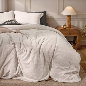 lot 1403 image: RUVANTI 100% Cotton Waffle Duvet Cover Set King Size Linen Stripe