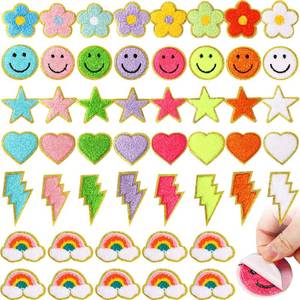 lot 2139 image: Yilloog Self Adhesive Chenille Patches 50 Pcs Rainbow Smile Heart Flower Star