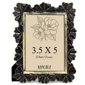 lot 2291 image: YEPOTUE Vintage Flower Picture Frame 3.5x5 Black Gold Ornate
