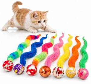 lot 2293 image: Nobrix 7 Pack Bouncy Tail Cat Worm Toys with Bouncy Ball 9.06 Inch