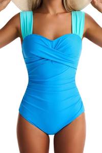 lot 2310 image: EVOCRCO Womens One Piece Swimsuit Tummy Control Full Coverage Blue, Size L