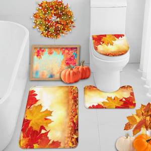 lot 2323 image: Britimes Bathroom Rug Set of 3 Small Bath Mats Autumn Maple Leaves