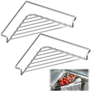 lot 2326 image: Generic 2 Pack Stainless Steel Corner Sink Caddy Triangle Dish Drying Rack
