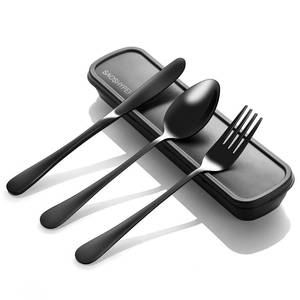 lot 2330 image: Travel Utensil Set with Case 4-Piece Stainless Steel Black