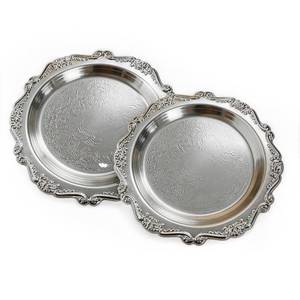 lot 2332 image: DHSUN Round Silver Serving Platter Vintage Metal 10 Inch 2 Pack