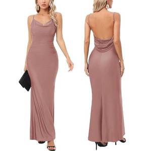 lot 2362 image: Capuffy Women Drape Neck Lace Backless Maxi Dress Brown Size S
