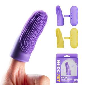 lot 2370 image: HICC PET Dog Finger Toothbrush Dual-Sided Soft Silicone 2-Pack