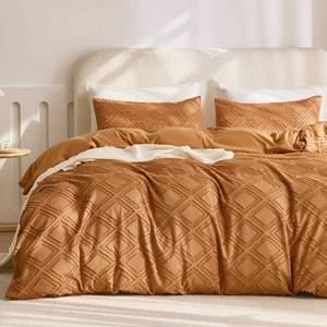 lot 2377 image: JELLYMONI Duvet Cover Set King Size Tufted Rust Grid 3-Piece