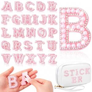 lot 2380 image: Willbond Self Adhesive Rhinestone Pearl Letter Patches A-Z Pink 52 Pcs
