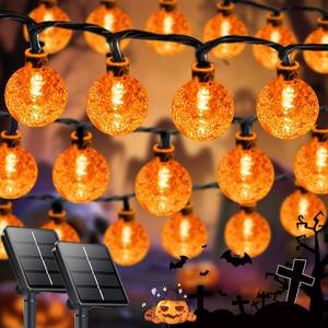 lot 2426 image: LORRYTE Solar Crystal Globe Halloween String Lights 100 LED 64FT Orange 2 Pack