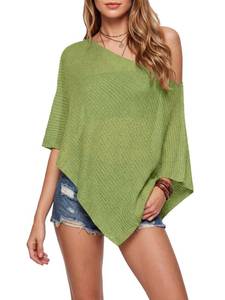 lot 2474 image: AlisOker Womens Sheer Poncho Top Lightweight Knit Shawl Cape Cover Up, Avocado
