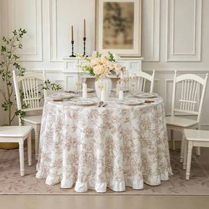 lot 7779 image: GLORY SEASON Floral Ruffle Tablecloth 120 Inch Brown