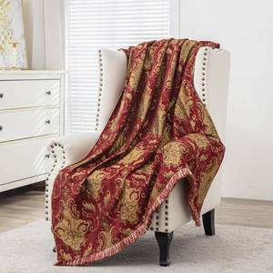 lot 7782 image: Loom and Mill Jacquard Damask Throw Blanket, Red, 52x72 Inches