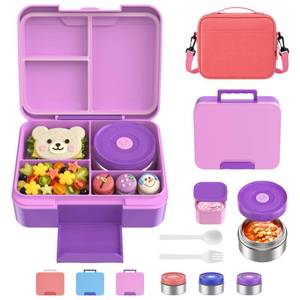 lot 7786 image: Winproper Kids Bento Lunch Box Set 8.5oz Food Jar, Insulated Bag, Purple