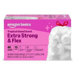 lot 7813 image: Amazon Basics Extra Strong Tall Kitchen Drawstring Trash Bags 13 Gal 40 Count
