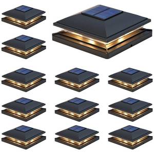 lot 7817 image: APONUO Solar Post Cap Lights 6 Pack Waterproof 4x4 5x5 6x6 Post Black