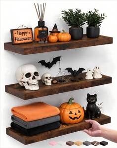 lot 7820 image: BAYKA Rustic Brown Bathroom Floating Shelves 15.7in 3 Pack