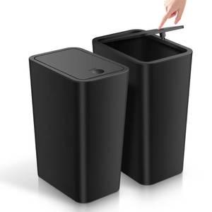 lot 7821 image: TIPGO Bathroom Trash Can 4 Gallon15 Liter Pop-Up Lid Black 2 Pack