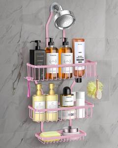 lot 7833 image: MSAICOE Pink Shower Caddy Aluminum Over Showerhead 3 Tier