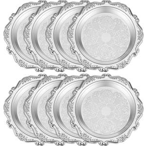 lot 8127 image: Vintage Silver Round Serving Trays Set of 8, 8 Inch Diameter