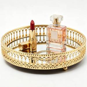 lot 8137 image: Generic Gold Perfume Tray Round Shatter-Proof Acrylic Mirror Vanity Tray Small