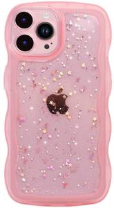 lot 8145 image: Qokey Glitter Star Wavy Phone Case for iPhone 13 Pro 6.1 Inch Pink